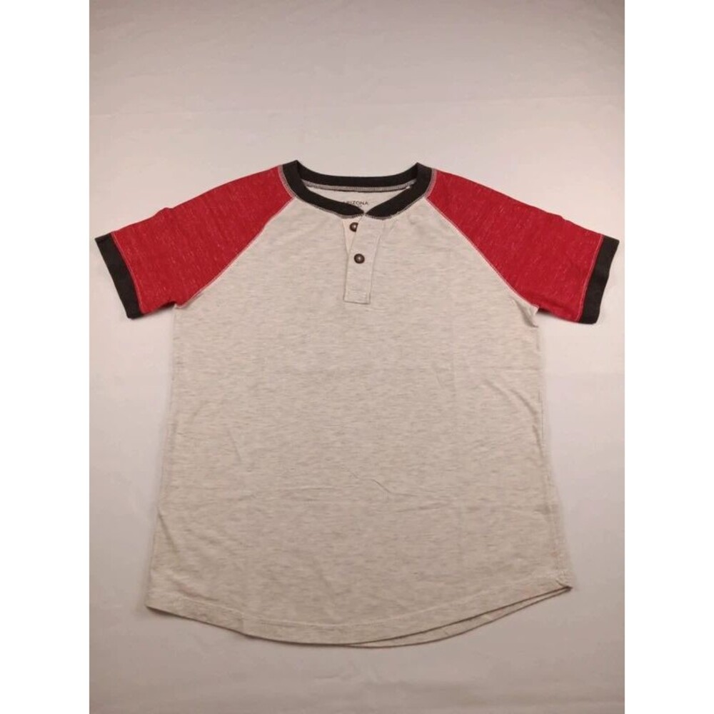 Arizona Jean Co Boys Henley Shirt M 10/12 HUSKY Raglan Baseball Tee Cream Red